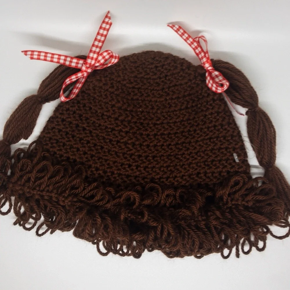 Handmade Crochet Cabbage Patch Kid Wig Hat –‎ Brown Yarn, Loopy Bangs